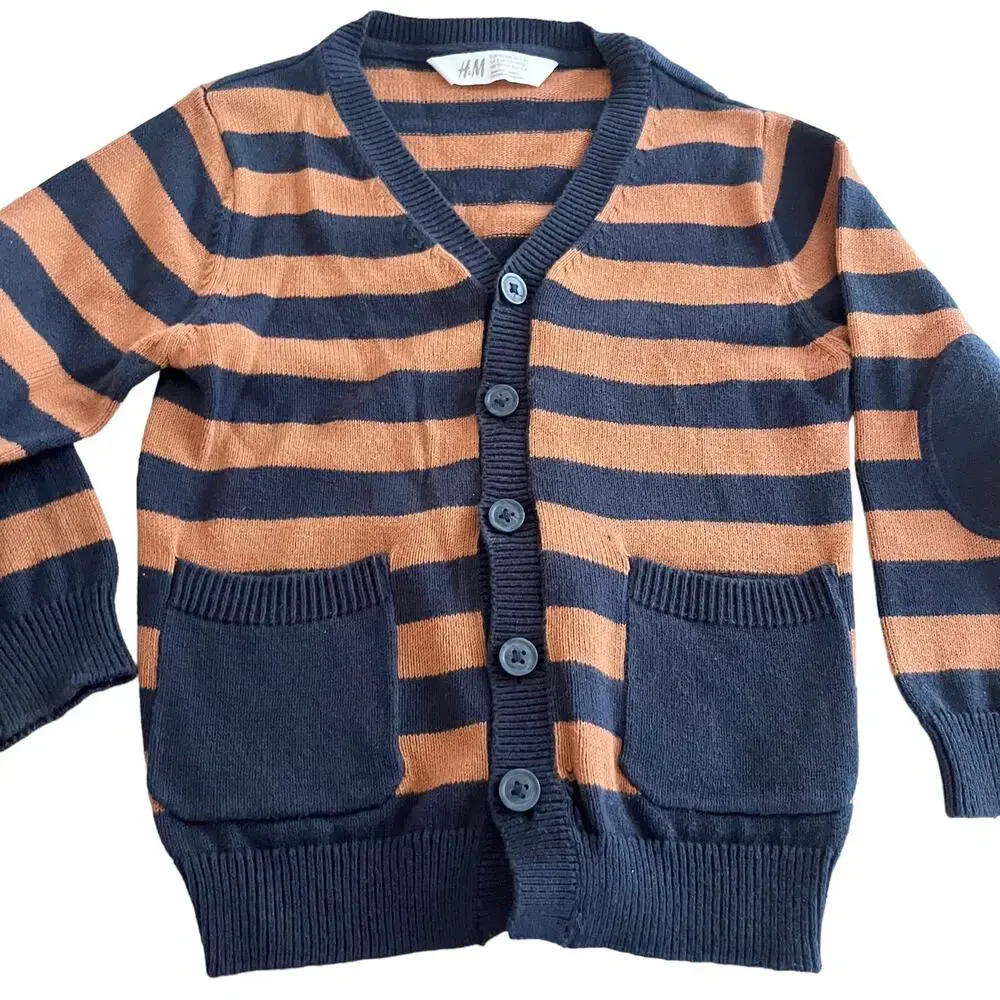 H&M boys cardigan sweater patch pockets size 2-4